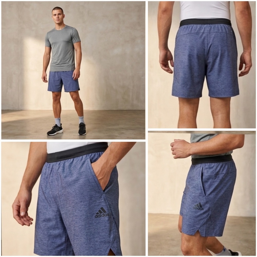 Adidas Mens Aeroready Space Dye Training Shorts Blue Heather HG6565 Size Large